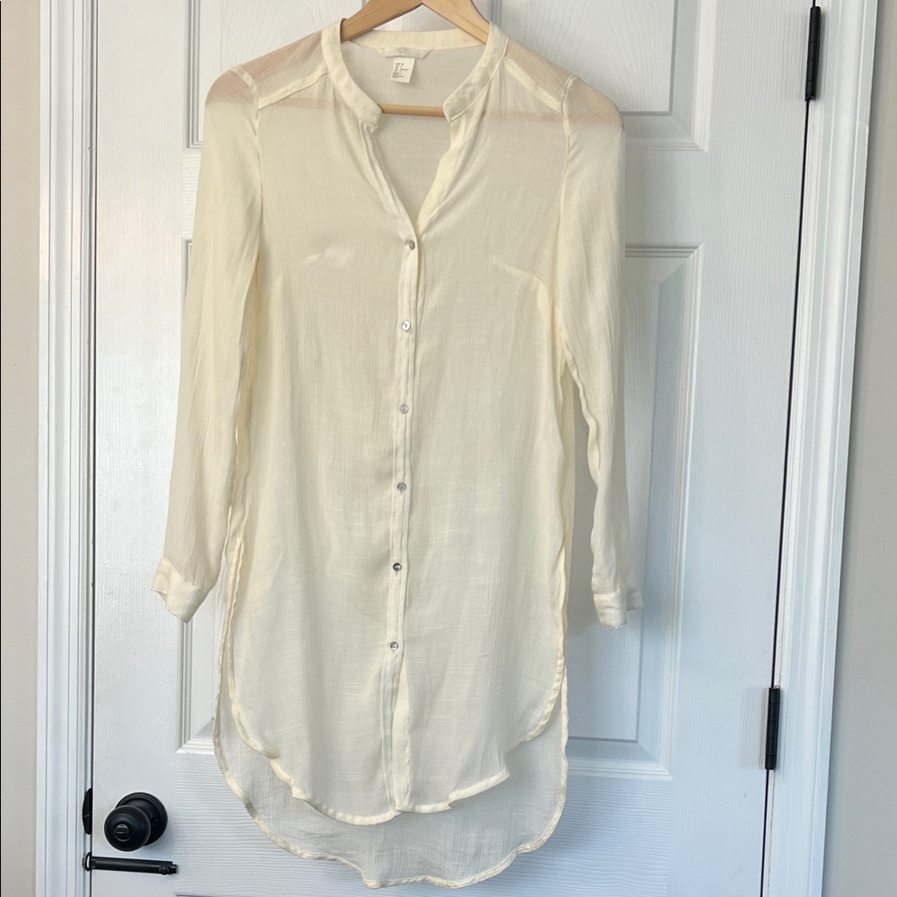 Sheer Cream Button-Up Tunic